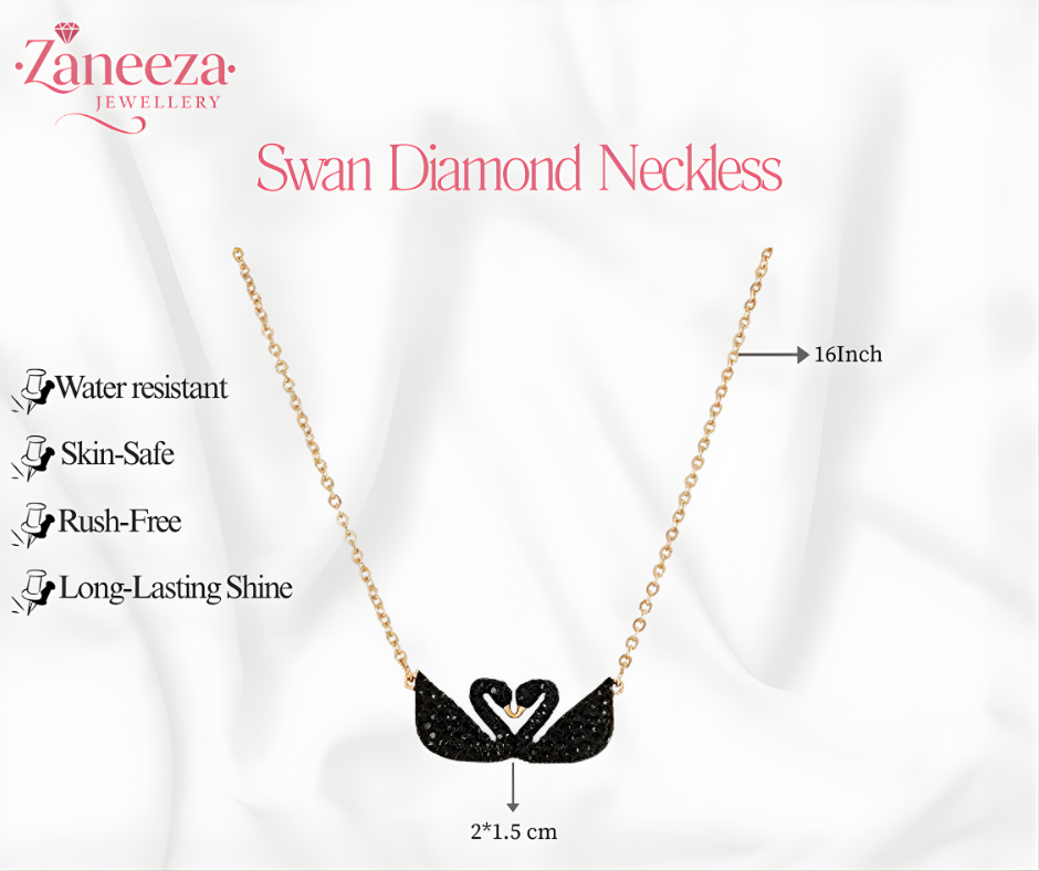 Side view of luxury Swan Double Duck Necklace with premium crystal design for women in Pakistan by Zaneeza Jewellery