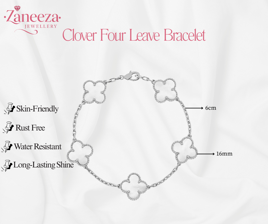 Silver Clover Bracelet Pakistan size and measurement guide