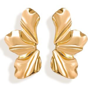Flower Wing Earrings Gold with elegant floral wing design luxury gold tone earrings for women by Zaneeza Jewellery Pakistan